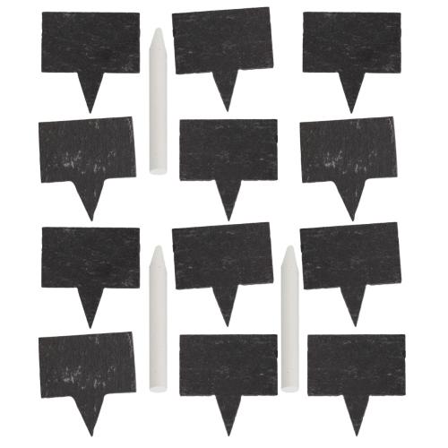 12 Schiefer Pflanzschilder zum Stecken, Set mit Kreide