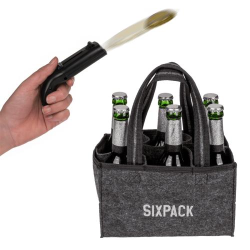 Geschenk-Set Flaschen�ffner Kronkorken Schie�er mit Flaschentasche - Motiv: SIXPACK